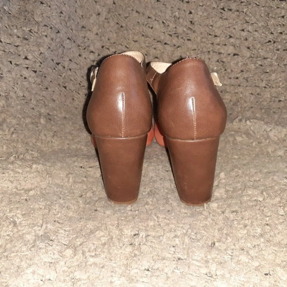 MIZ MOOZ-Rhoda-Orange/Brown  Leather-Block Heel-Peep Toe-Sz 7.5-Excellent - Picture 5 of 7